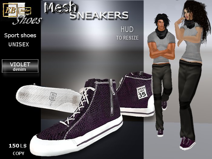  EB Atelier Shoes - Mesh-sport RESIZABLE UNISEX violet w/HUD- wear to UNPACK- italian designer