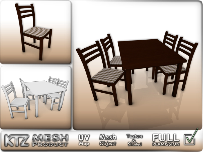 Mesh object - Full Permission ! Chairs & Table ( 1 prim )