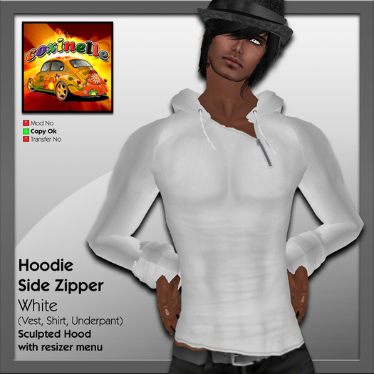 Coxi - White - Tee Collar Side Zipper with hoodie-male