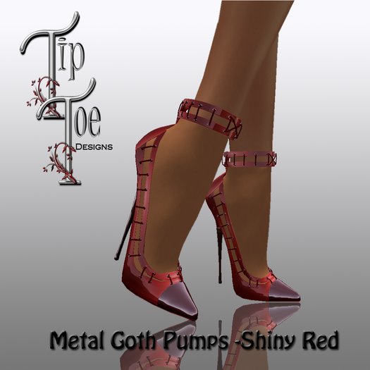 TIPTOE Metal Goth Pumps -Shiny Red