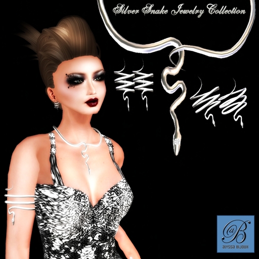 Alyssa Bijoux - Silver Snake Necklace, Armbands & Earring Set  tagVampire tagGoth tagFantasy