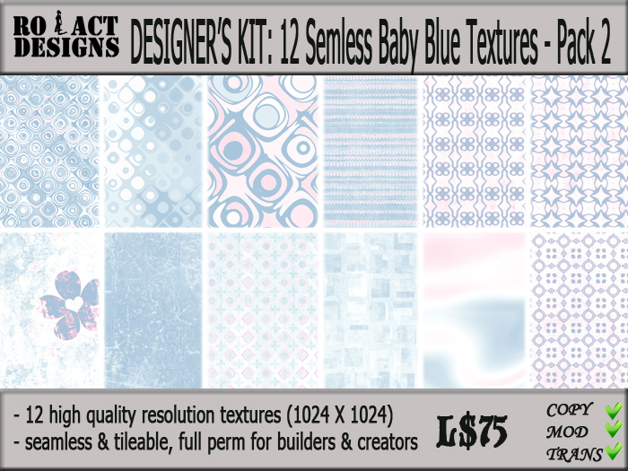 ..::RO!ACT::..DESIGNS 12 Seamless & Tileable Baby Blue Textures Pack 2