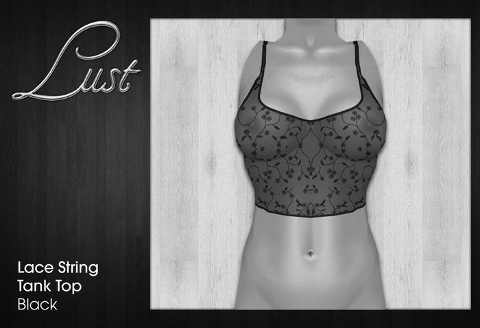 Lust - Lace Sheer String Tank Top - Black