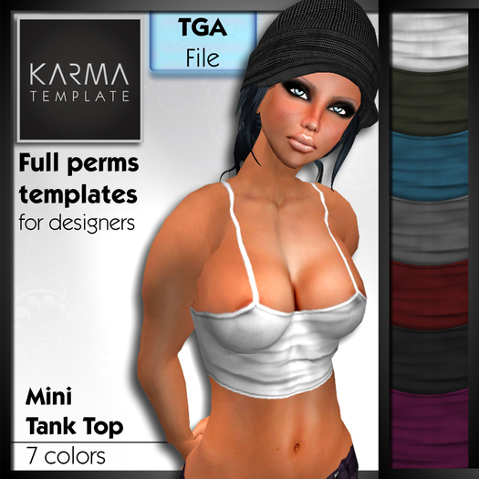 Karma Template - Tga - Mini Tank Top Female - 7 Colors - High detailled Texture 1024 px