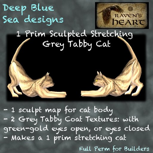 *RH* & DBS 1 prim stretching Grey Tabby sculpt (crated) 