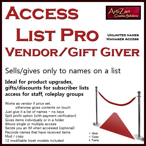 ArtiZan Access List Pro - Vendor / Gift Giver 