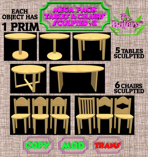 MEGA PACK 5 TABLES v2+ 6 CHAIRS v2- 1 PRIM SCULPTED