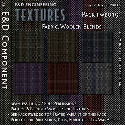 [FWB019] 6 Blended Wool Fabric Textures for Winter and Cool Weather Clothing and Accessories from E&D ENGINEERING
