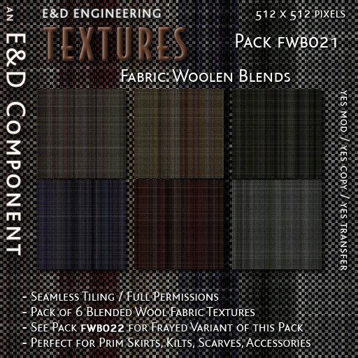 [FWB021] 6 Blended Wool Fabric Textures for Winter and Cool Weather Clothing and Accessories from E&D ENGINEERING