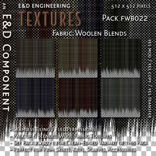 [FWB022] 6 Blended Wool Fabric Textures for Winter and Cool Weather Clothing and Accessories from E&D ENGINEERING