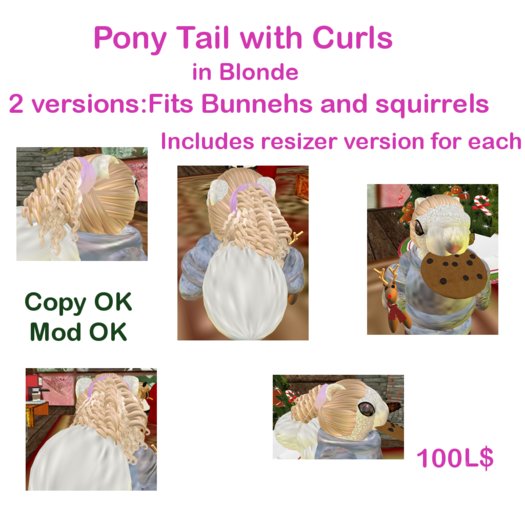 *Tiny B's Designs*Pony tail with curls blonde -squirrel&bunneh