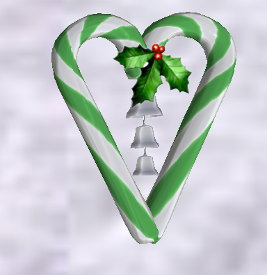 Candy Cane Heart (green) w/bells & holly
