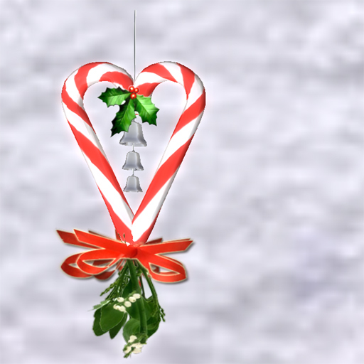 Mistletoe w/candy cane heart and bells