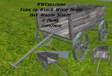 Farm or Ranch Wood Horse Hay Wagon Sculpt 5 Prims (boxed)