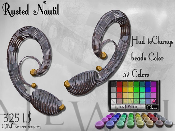 ::A JEWEL:: Steampunk RUSTED NAUTIL Ears Jewelry