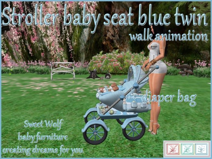 STROLLER BABY SEAT BLUE TWIN