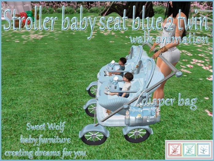STROLLER BABY SEAT BLUE 2 TWIN