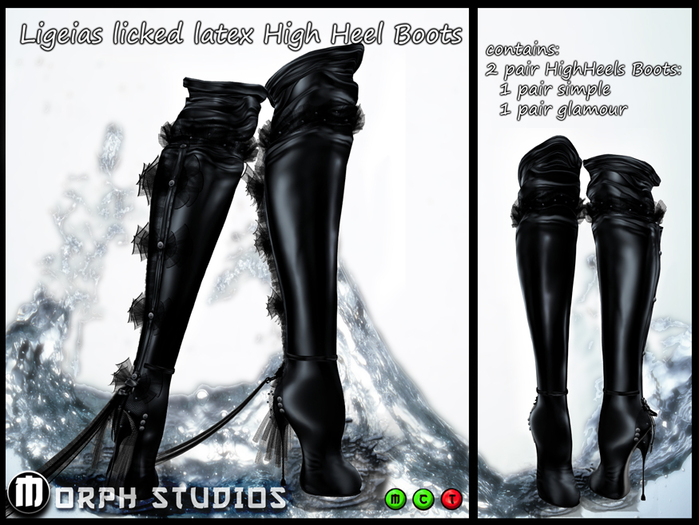 0o Morph - Ligeia's licked latex High Heel Boots BLACK, 2 pair: simple & glamour style