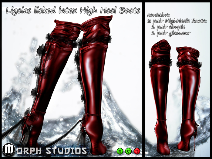0o Morph - Ligeia's licked latex High Heel Boots RED, 2 pair: simple & glamour style