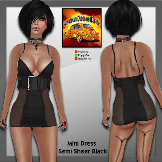 Coxi -  Black - Semi Sheer Mini Dress -female