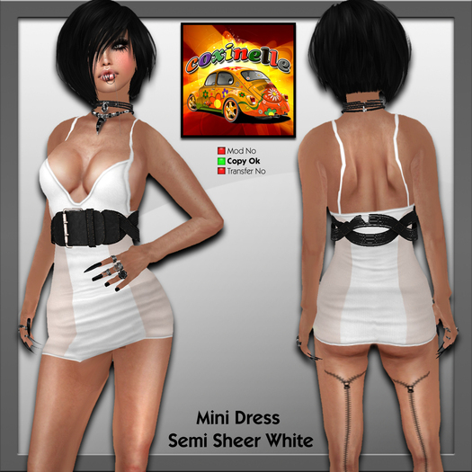 Coxi -  White  - Semi Sheer Mini Dress -female