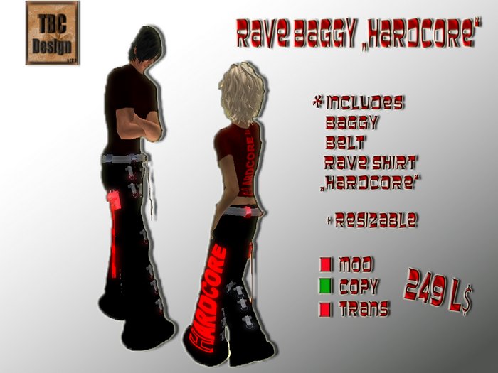 .:TBC Design:. Rave Baggy HARDCORE Unisex - Red