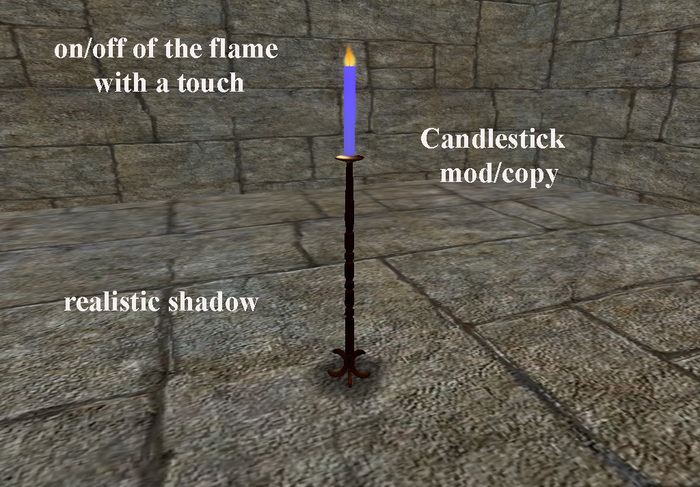 Tall copper candlestick with lilac candle