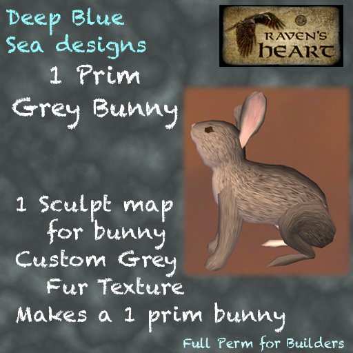 *RH* & DBS 1 prim sculpted grey bunny (crated)  