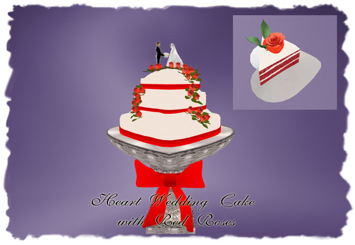 Heart Wedding Cake with Red Roses