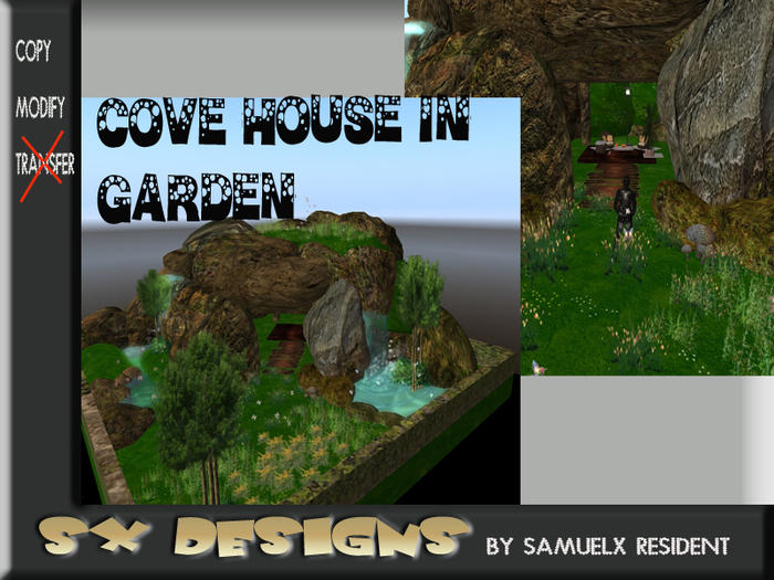 House in cove with garden and waterfall
