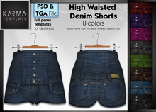Karma Template - PSD & TGA - High Waisted Denim Shorts - 8 Colors - High detailled Texture 1024 px