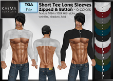 Karma Template - Tga - Short Tee Long Sleeves Zip & Button - 6 Colors - High detailled Texture 1024 px