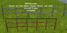 Ranch or Farm Horse Stable Wood log fence sculpty 1 prim (boxed)