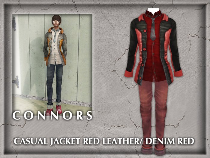 *Connors* CASUAL JACKET RED LEATHER/ DENIM RED