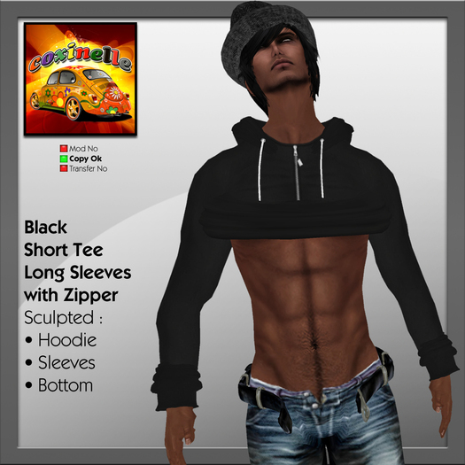 Coxi - Black - Short Tee Long Sleeve zipped-male