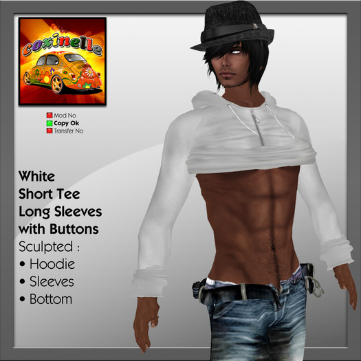 Coxi - White - Short Tee Long Sleeve Buttons-male