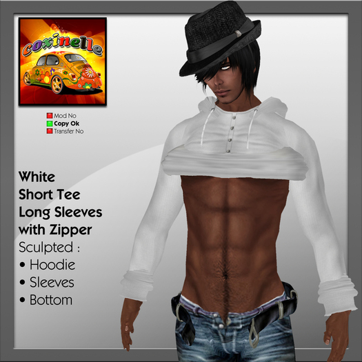 Coxi - White  - Short Tee Long Sleeve zipped-male