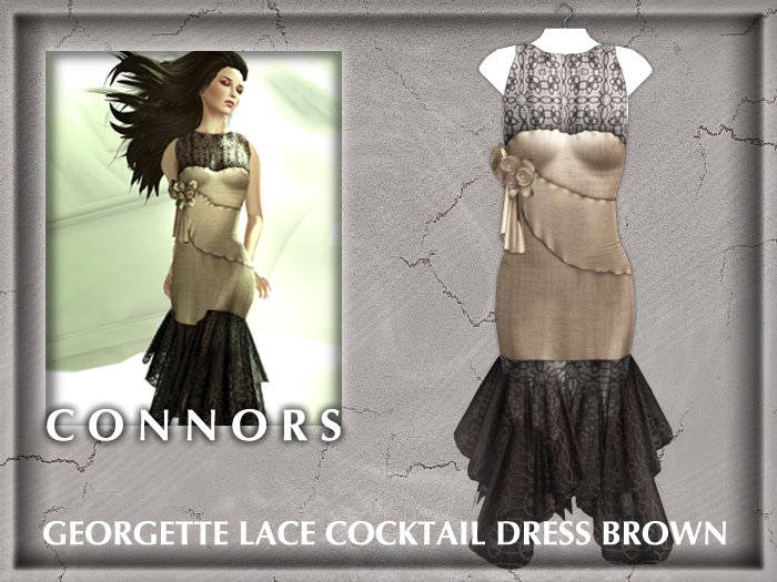 *Connors* GEORGETTE LACE COCKTAIL DRESS BROWN
