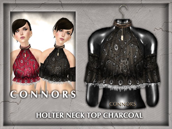 *Connors* HOLTER NECK TOP CHARCOAL