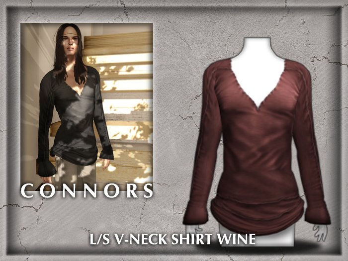 *Connors* L/S V-NECK SHIRT WINE