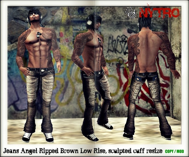 $$ - NyTrO - $$ Jeans Angel Ripped Brown Low Rise Street Wear NEW 2012 (Box)