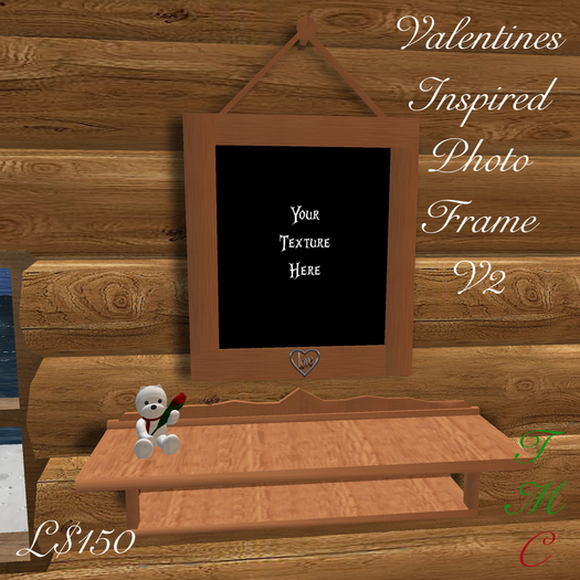 Valentines Inspired Scripted Photo Frame and Higher Back Shelf with a cute little Teddy Bear