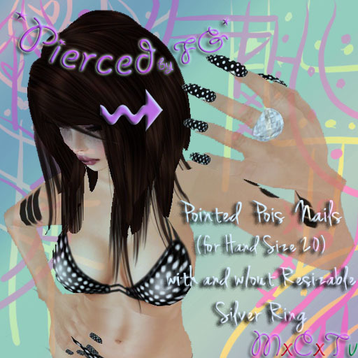 *FG* Pointed Pois Nails -Black&White-