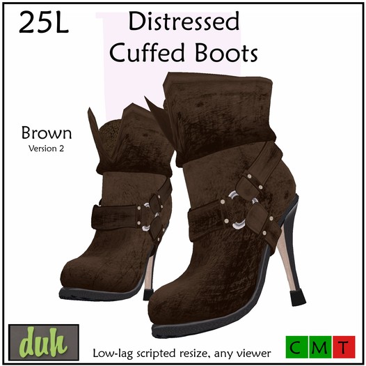 Duh Distressed Cuffed Boots Brown 