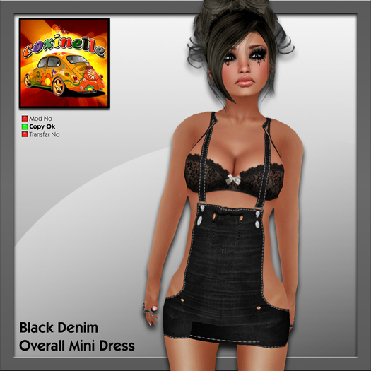 Coxi -  Black - Denim Overall Mini Dress- female