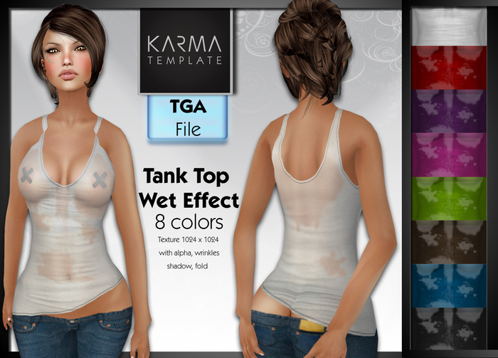 Karma Template - Tga - Tank Top Wet Effect - 8 Colors - High detailled Texture 1024 px