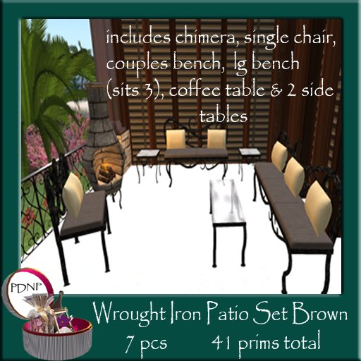 PDN: WROUGHT IRON PATIO SET BROWN BOXED