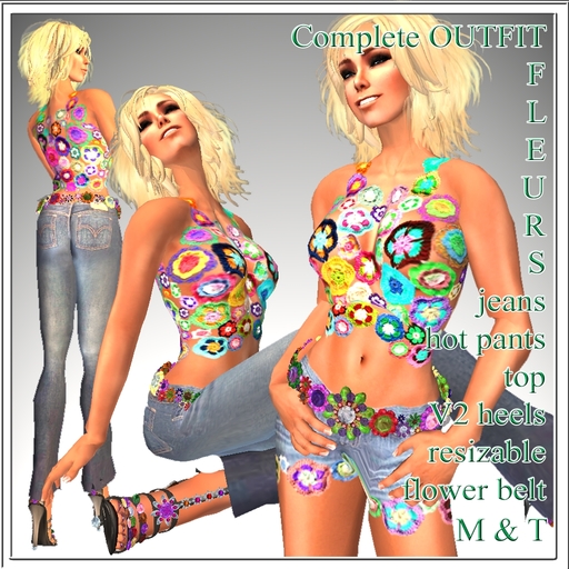 EXTRAVAGANT FLEURS complete OUTFIT Pants Heels flowers belt etc.