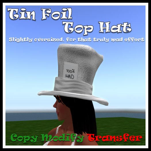 Second Life Marketplace *TLD* Tin Foil Top Hat 100 Mad