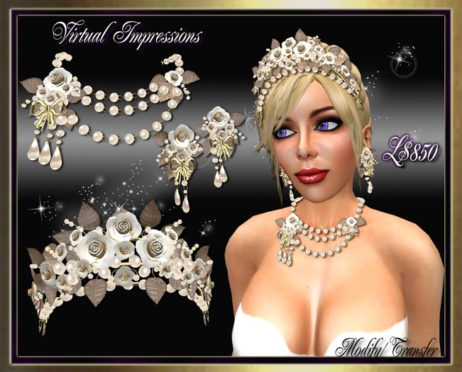 Valerie Wedding Set in Cream Roses & Pearls